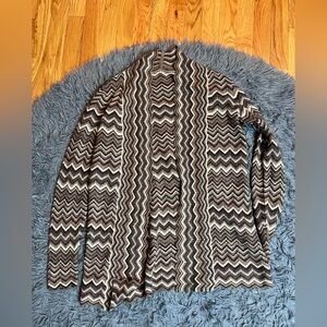 Pure Cashmere Brown Chevron Knit Open Cardigan Size M